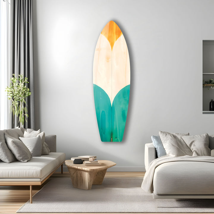 Farbige Holzdetails Surfbrett Wandkunst