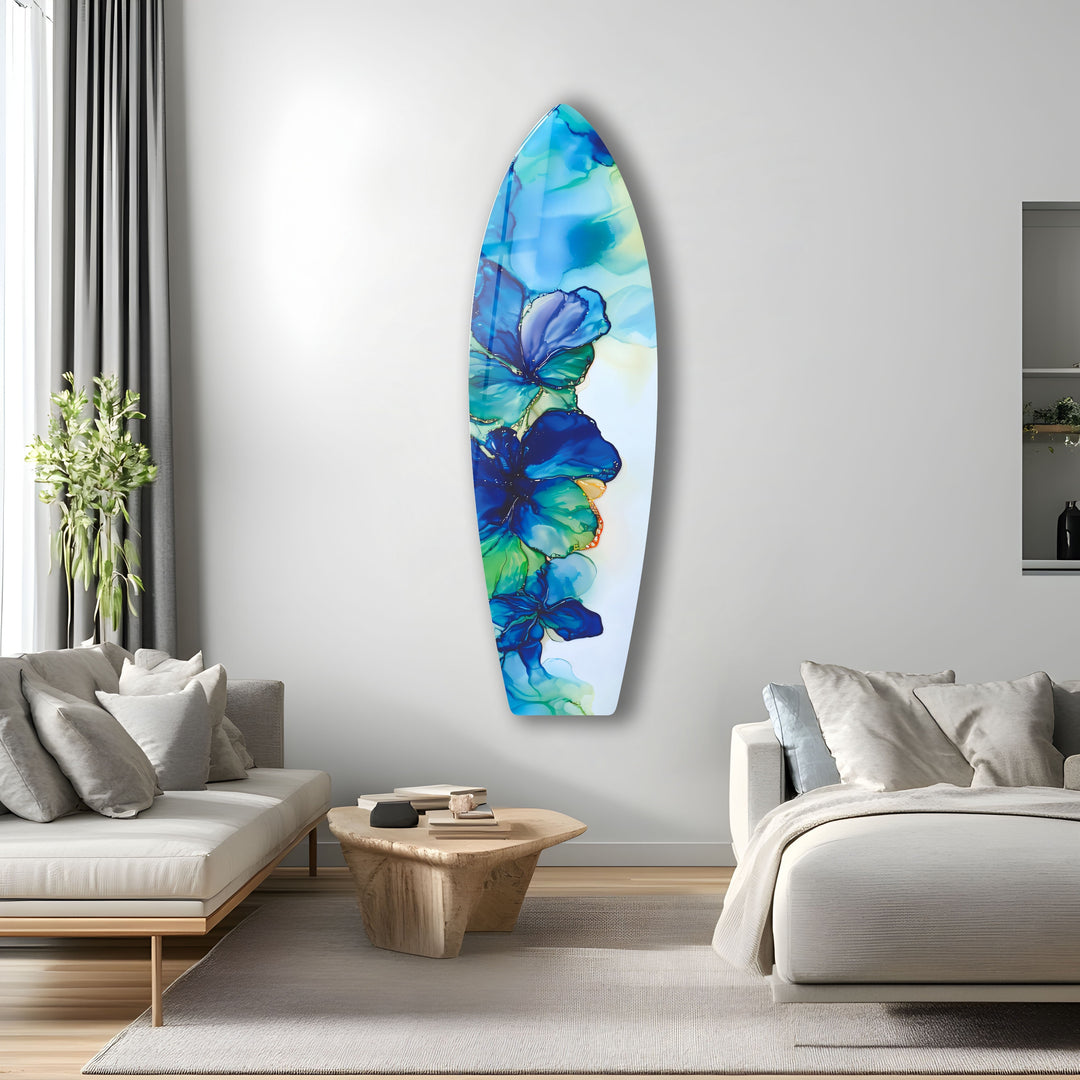 Blaue Alkoholtinte Blume Surfbrett Wandkunst