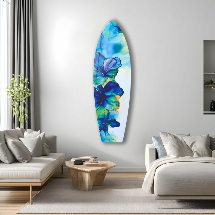 Blaue Alkoholtinte Blume Surfbrett Wandkunst