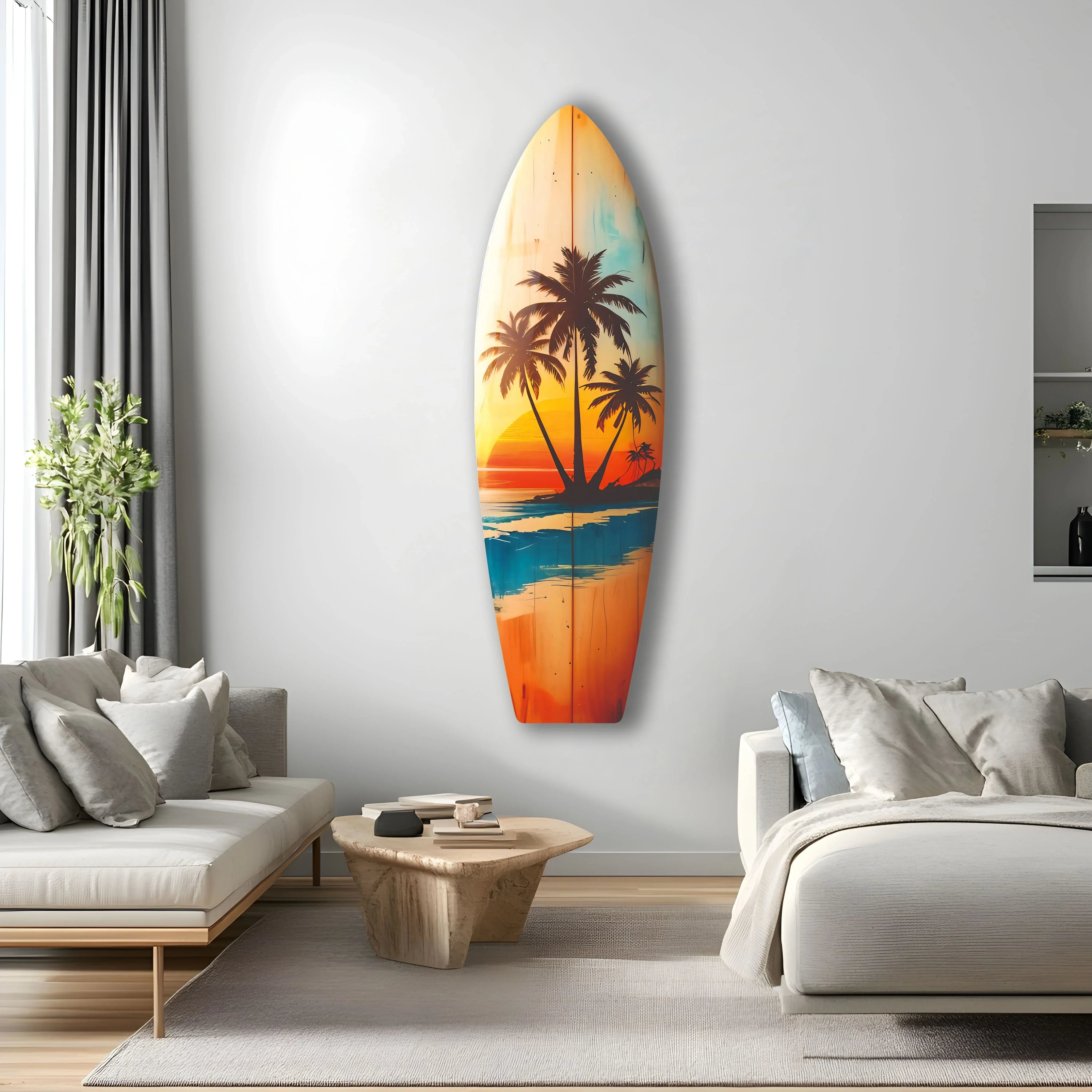 Tropical Sunset Landscape Surfboard Wall Art-Custom Coastal Wall