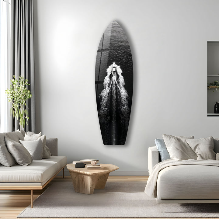 Monochrome Yacht-Surfbrett-Wandkunst 