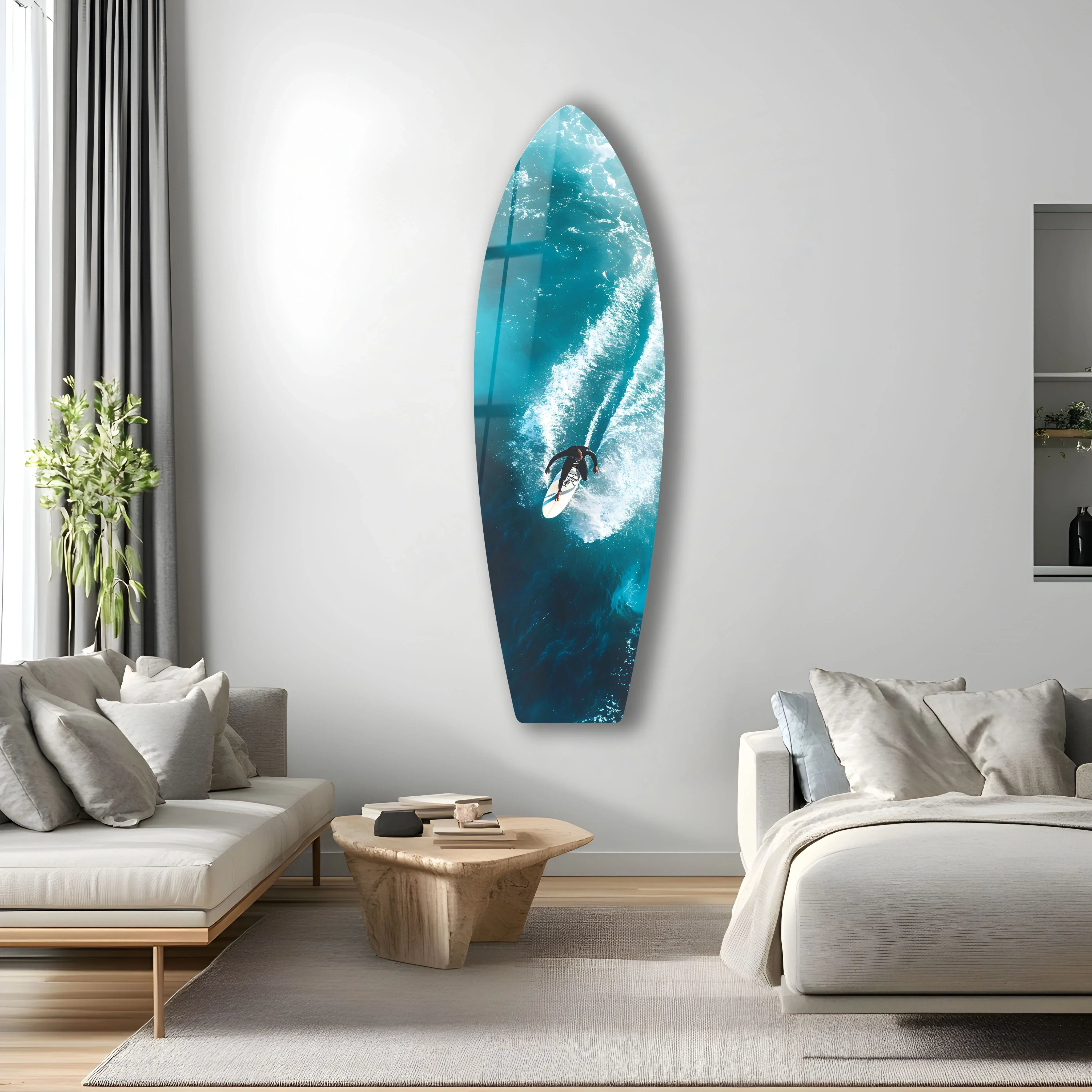 Surfing Glass Wall Art | Ocean-Inspired Surfboard Decor for Wave