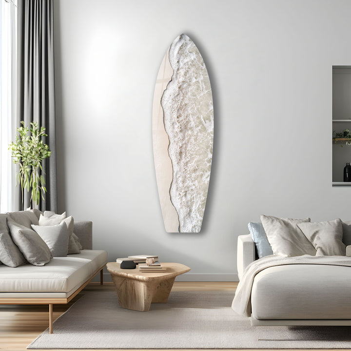 Wandkunst mit Surfbrett und Strandwelle aus weißem Schaumstoff 