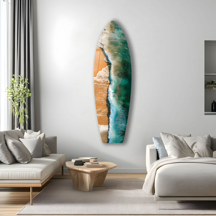 Golden Waves Surfbrett Wandkunst 