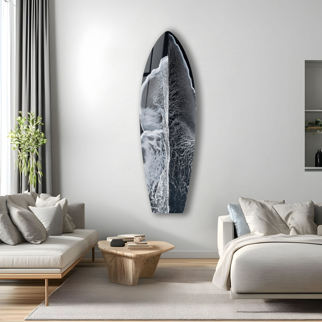 Monochrome Wave Surfboard Wandkunst 