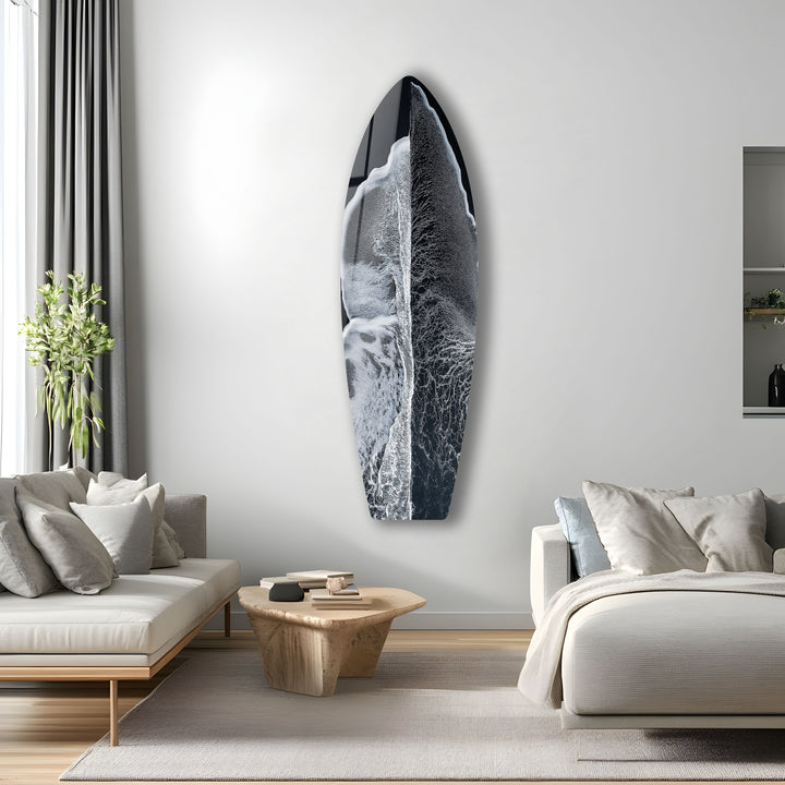 Monochrome Wave Surfboard Wandkunst 