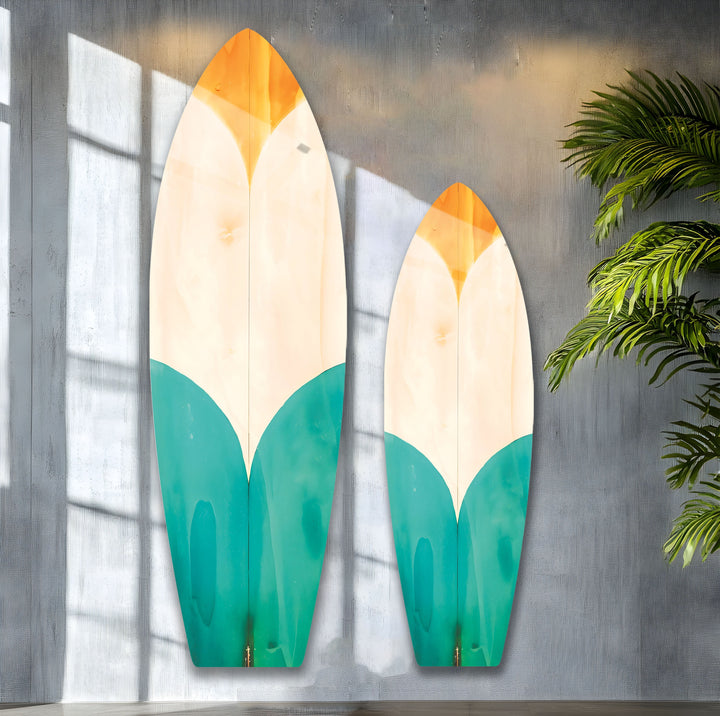 Farbige Holzdetails Surfbrett Wandkunst