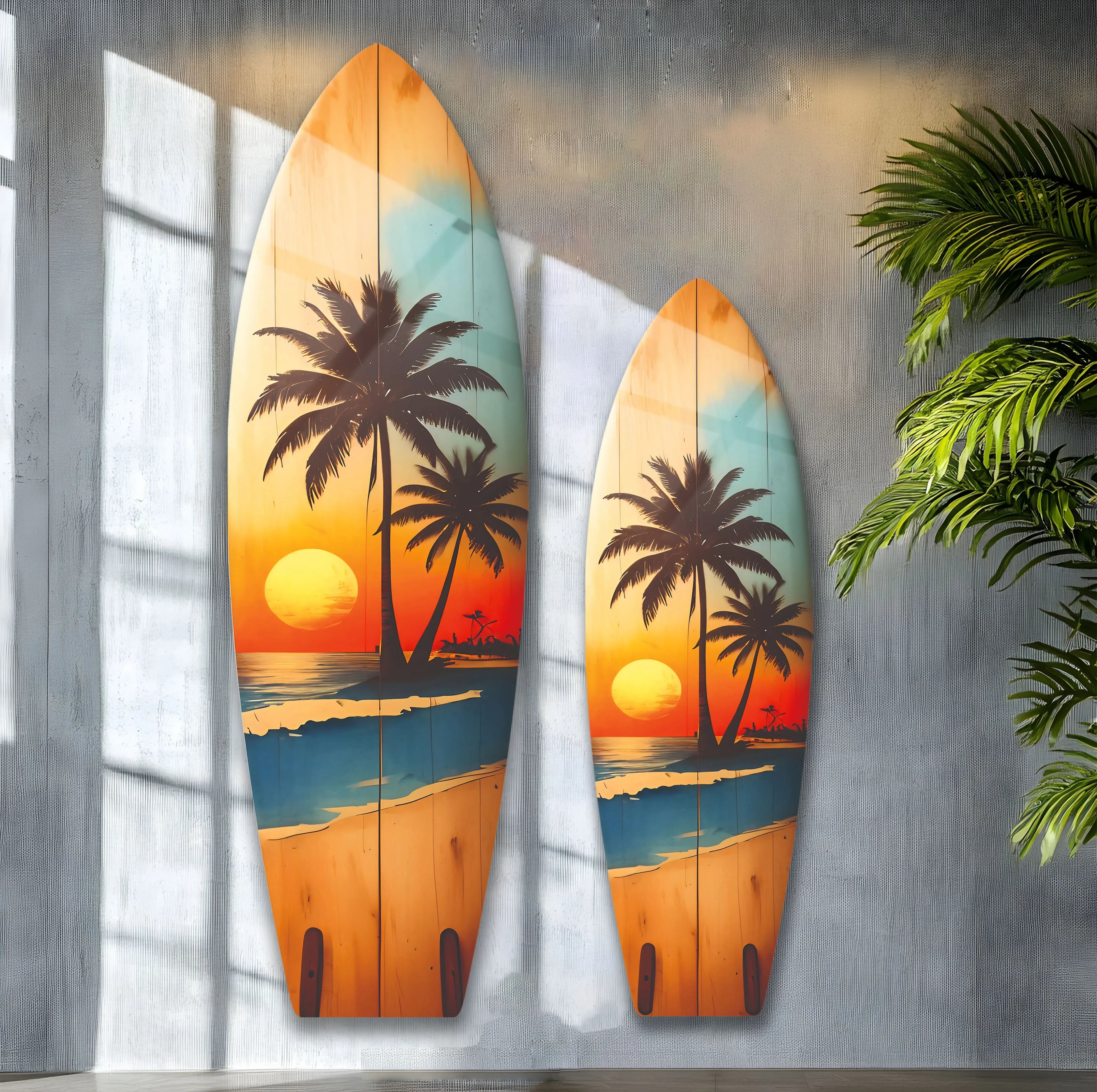 Palm Tree Vintage Surfboard Wall Art – Beach Sunset Decor