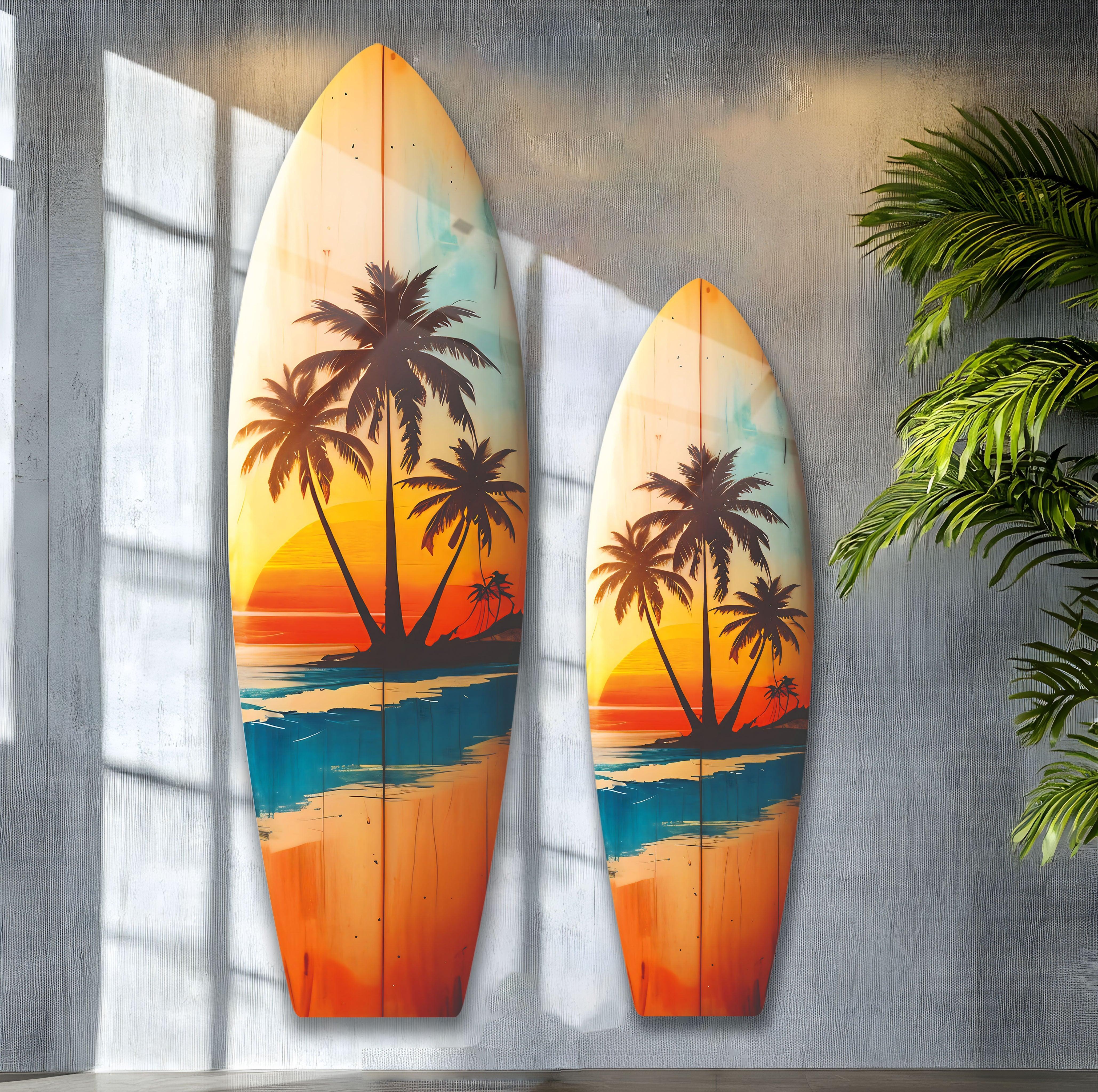 Tropical Sunset Landscape Surfboard Wall Art-Custom Coastal Wall
