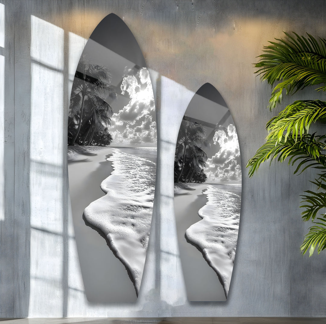 Monochrome Paradise Surfboard Wandkunst 
