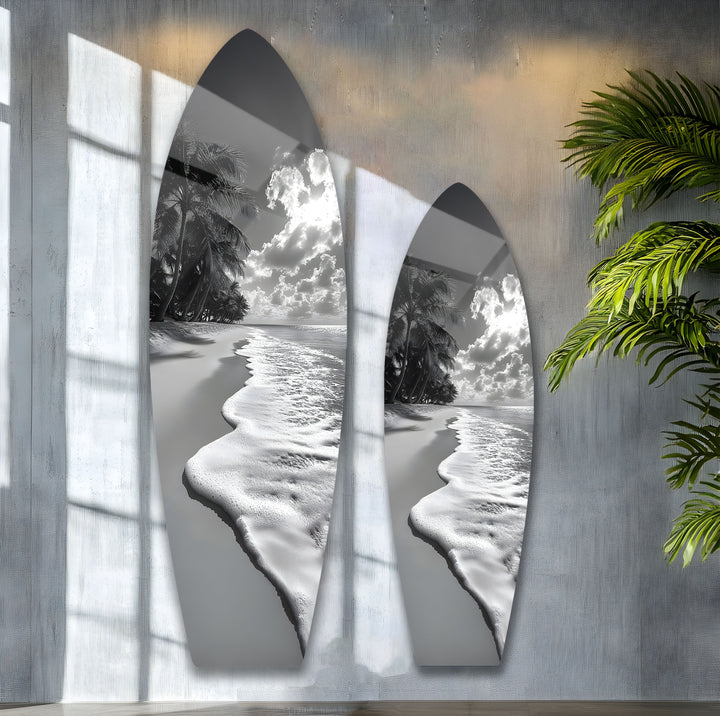Monochrome Paradise Surfboard Wandkunst 