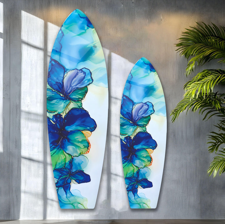 Blaue Alkoholtinte Blume Surfbrett Wandkunst