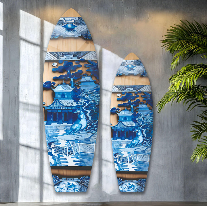 China Temple Surfboard Wall Art