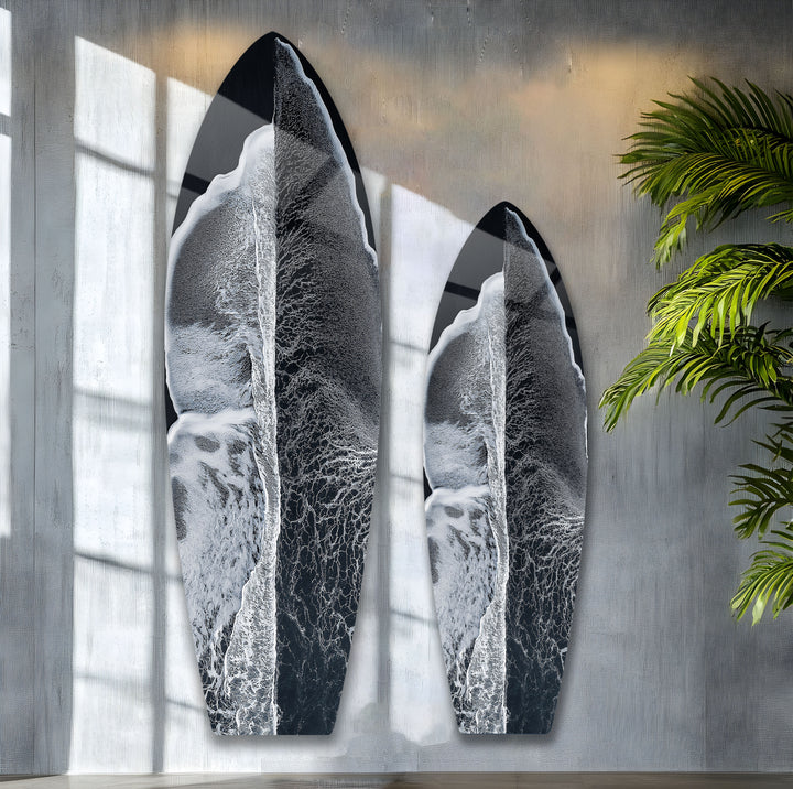 Monochrome Wave Surfboard Wandkunst 