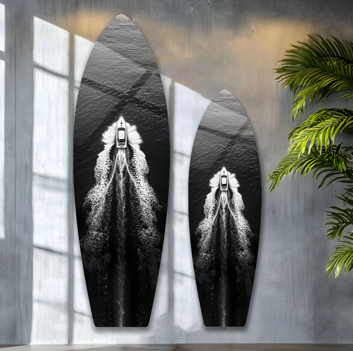 Monochrome Yacht-Surfbrett-Wandkunst 