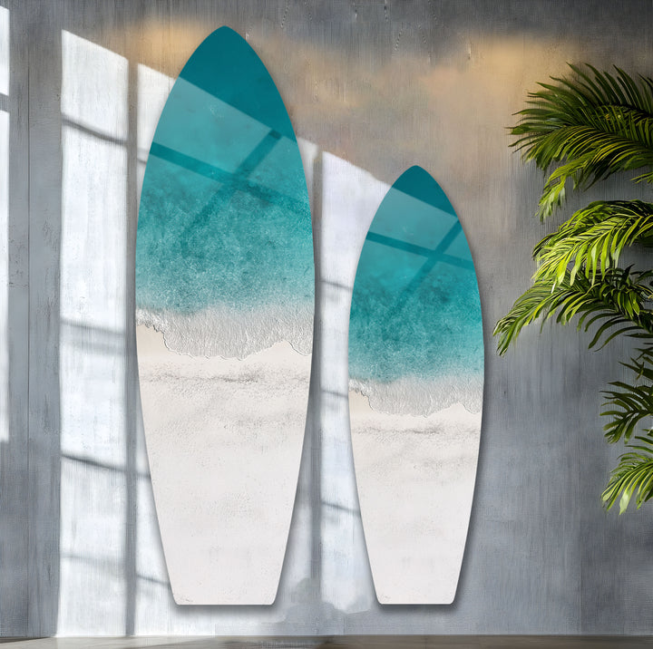 Azure Shoreline Surfbrett-Wandkunst 