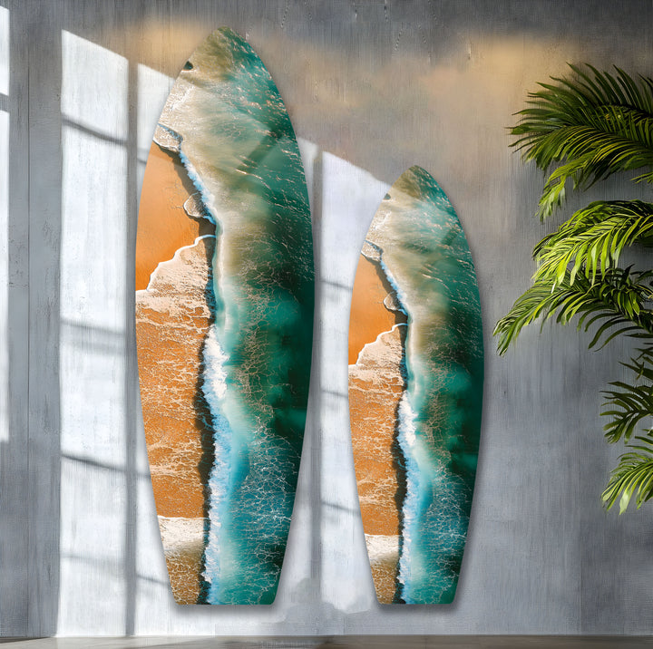 Golden Waves Surfbrett Wandkunst 
