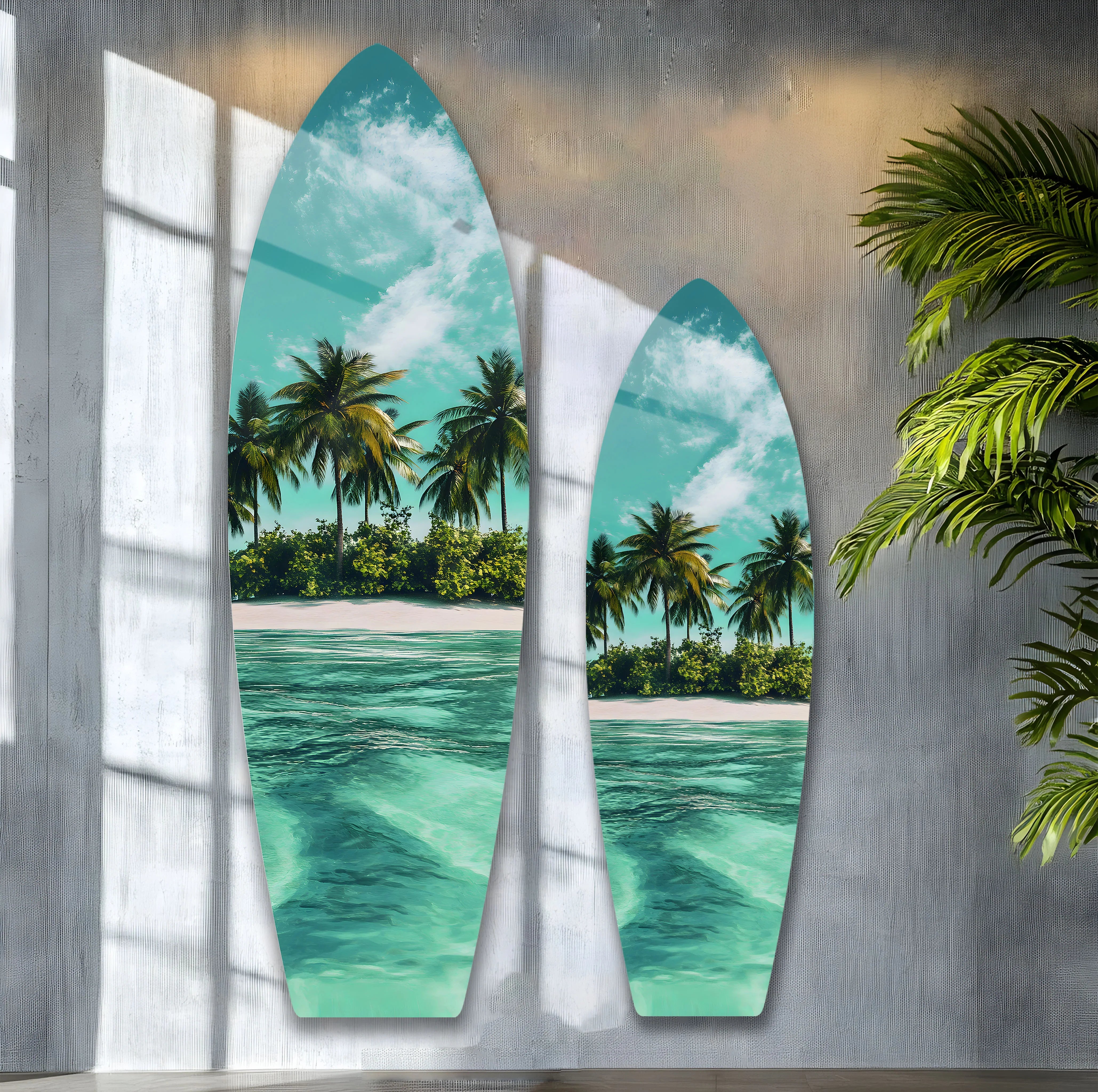 Tropical Paradise Glass Wall Art | Beach & Palm Tree Ocean Decor