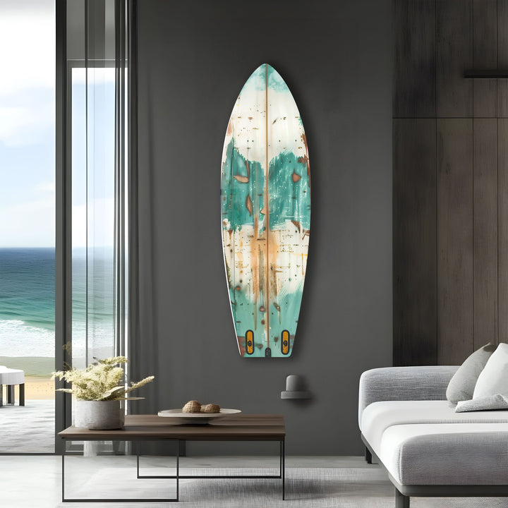 Old Blue Wood Details Surfboard Wall Art