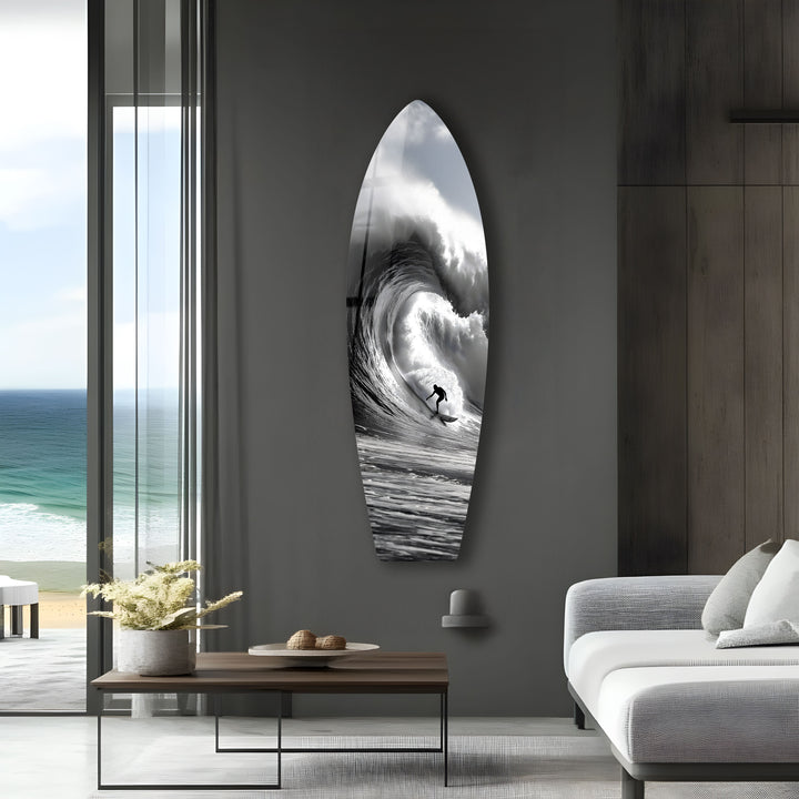 Schwarz-Weiß-Surfer-Surfbrett-Wandkunst 