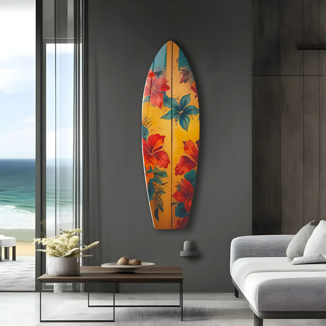 Showcasing the refined material quality, this surfboard decoration wall art features vibrant, vintage-inspired colorful flowers with superb clarity on a sleek design.