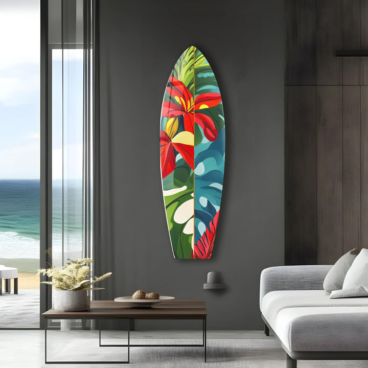 Rote Blumen Surfbrett Wandkunst