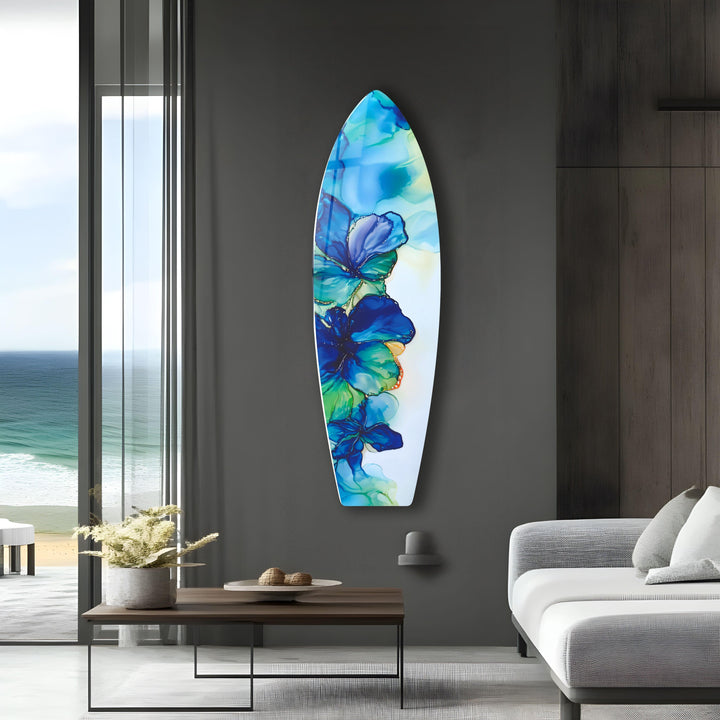 Blaue Alkoholtinte Blume Surfbrett Wandkunst