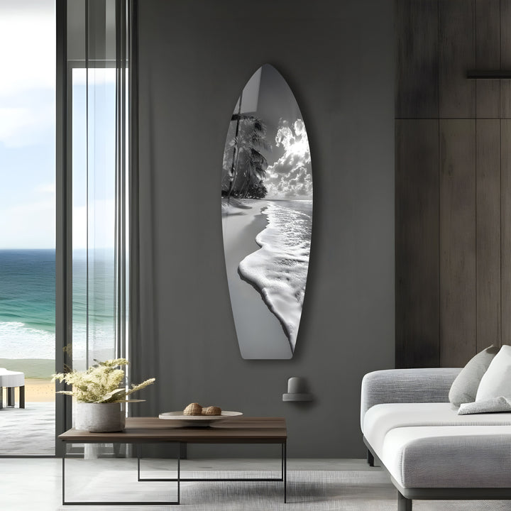 Monochrome Paradise Surfboard Wandkunst 