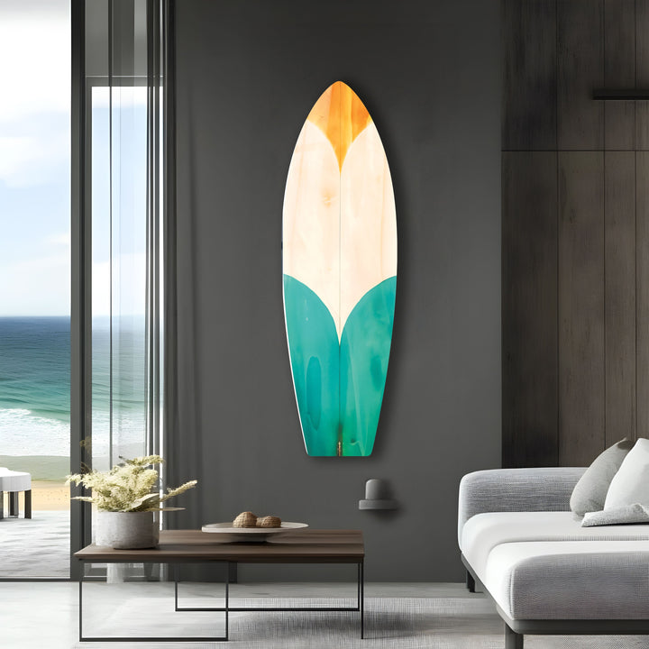 Farbige Holzdetails Surfbrett Wandkunst