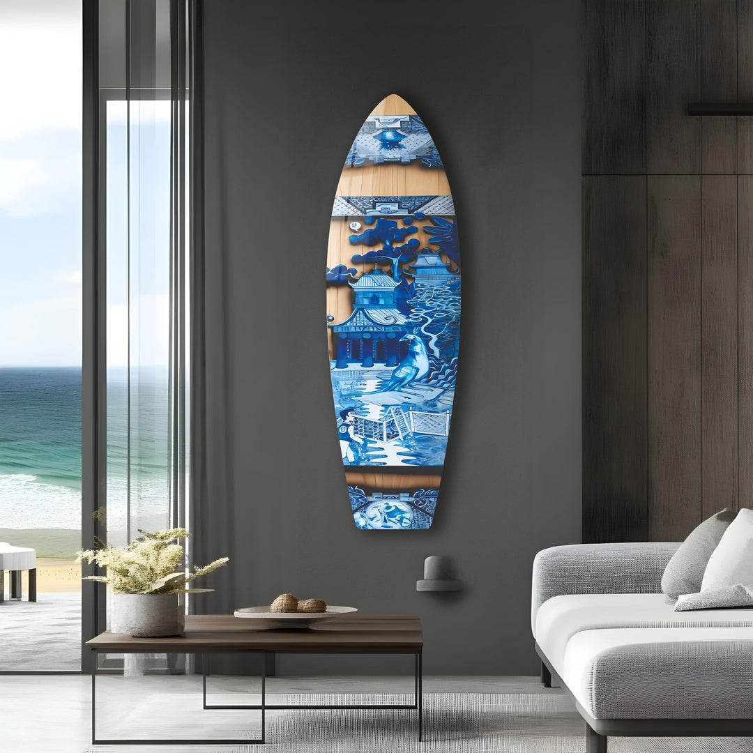China Temple Surfboard Wall Art