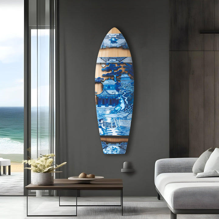 China Temple Surfboard Wall Art