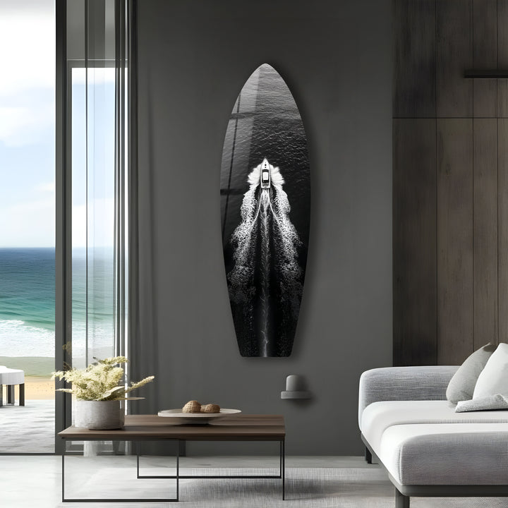 Monochrome Yacht-Surfbrett-Wandkunst 