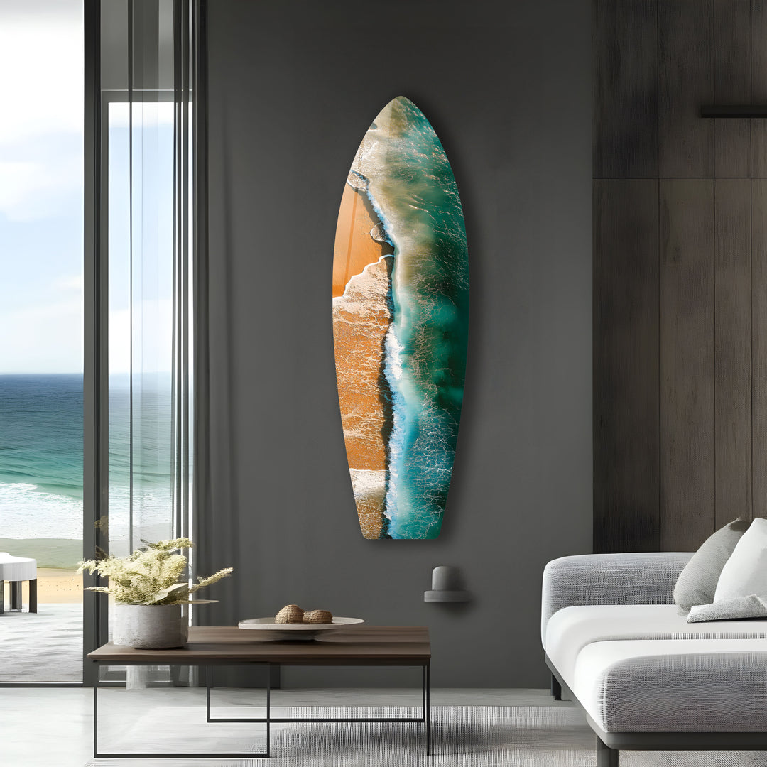 Golden Waves Surfbrett Wandkunst 