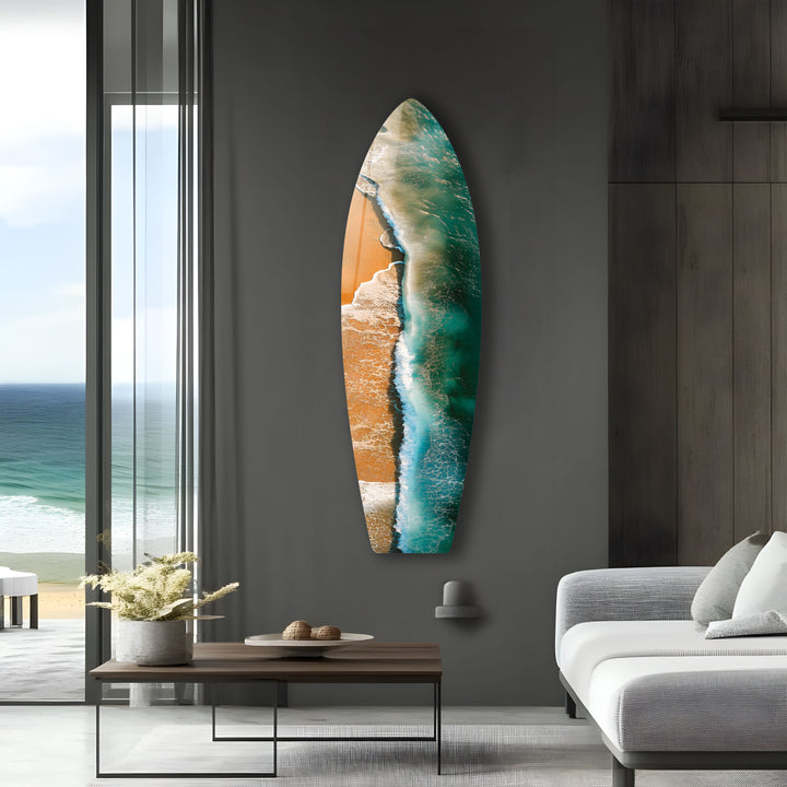 Golden Waves Surfbrett Wandkunst 