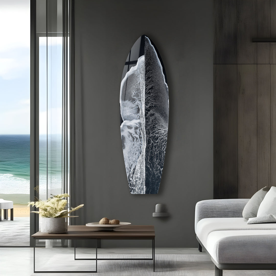 Monochrome Wave Surfboard Wandkunst 