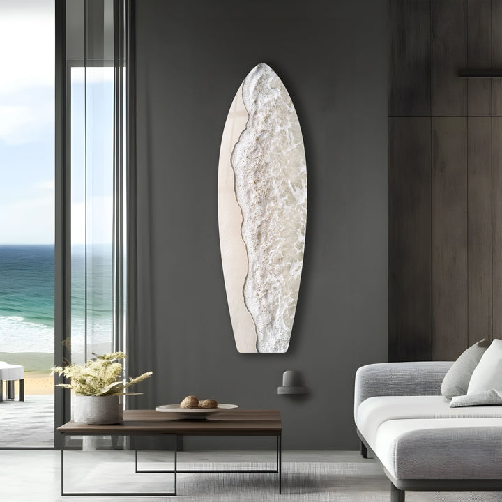 Wandkunst mit Surfbrett und Strandwelle aus weißem Schaumstoff 