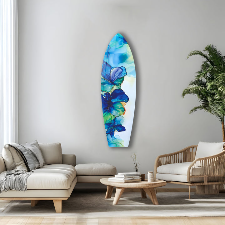 Blaue Alkoholtinte Blume Surfbrett Wandkunst
