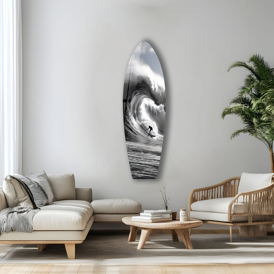 Schwarz-Weiß-Surfer-Surfbrett-Wandkunst 