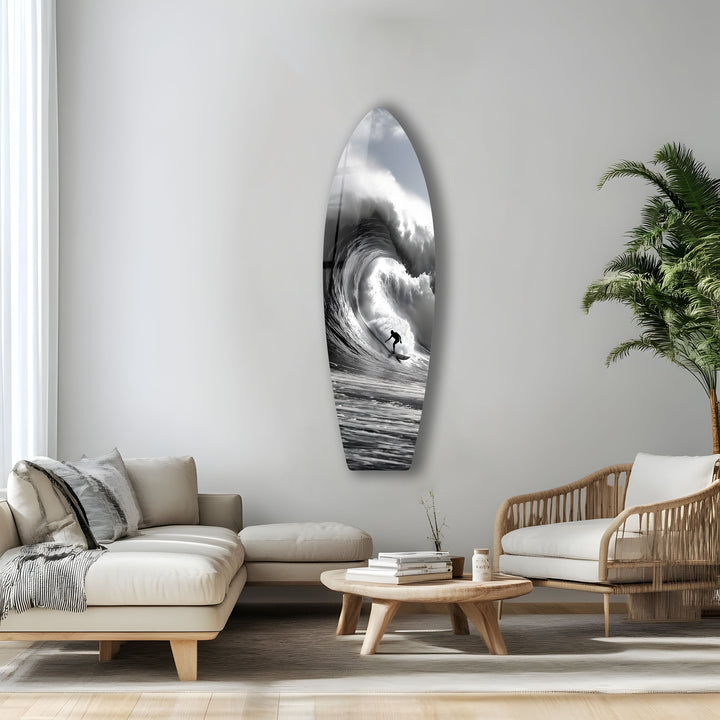 Schwarz-Weiß-Surfer-Surfbrett-Wandkunst 