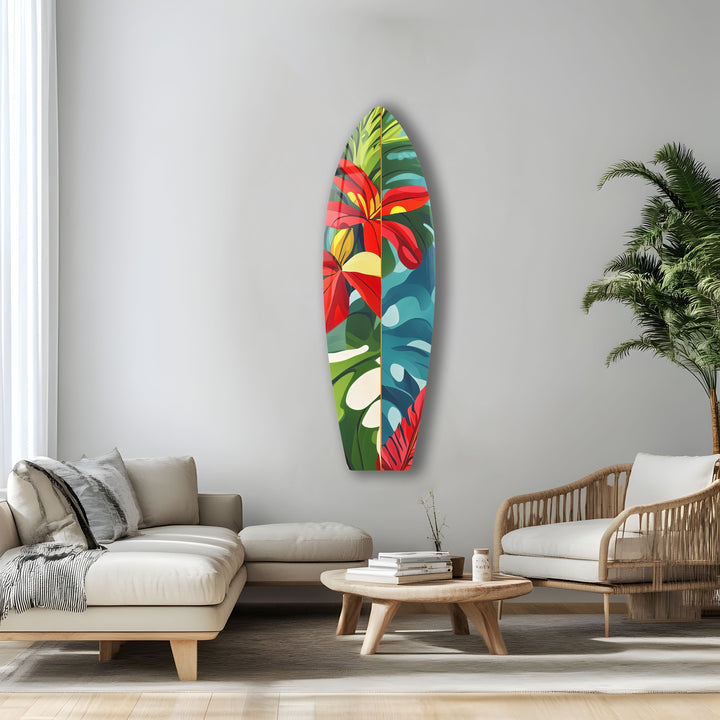 Rote Blumen Surfbrett Wandkunst