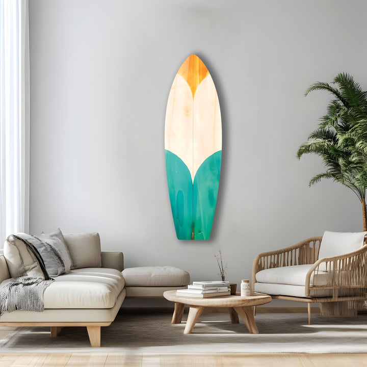 Farbige Holzdetails Surfbrett Wandkunst