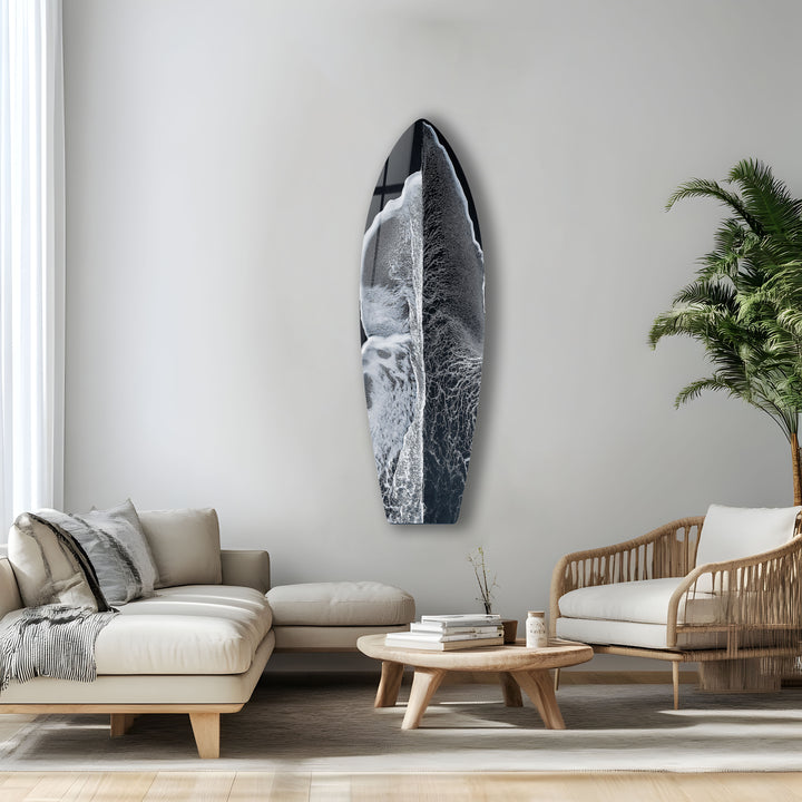 Monochrome Wave Surfboard Wandkunst 