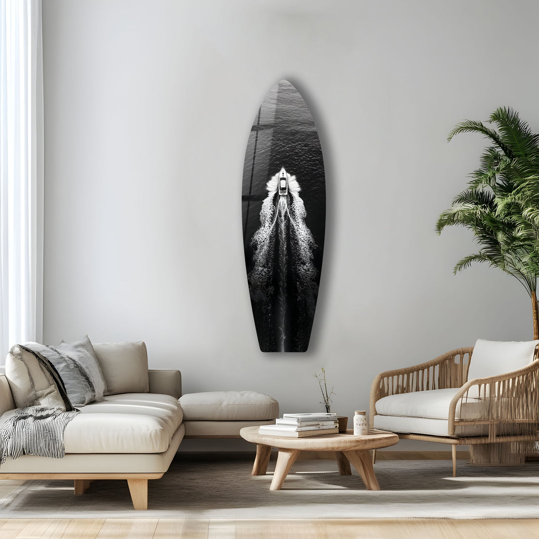 Monochrome Yacht-Surfbrett-Wandkunst 