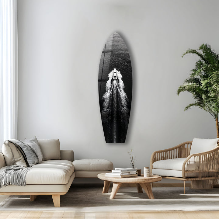Monochrome Yacht-Surfbrett-Wandkunst 