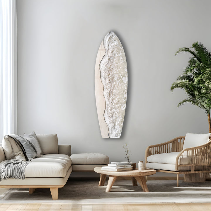 Wandkunst mit Surfbrett und Strandwelle aus weißem Schaumstoff 
