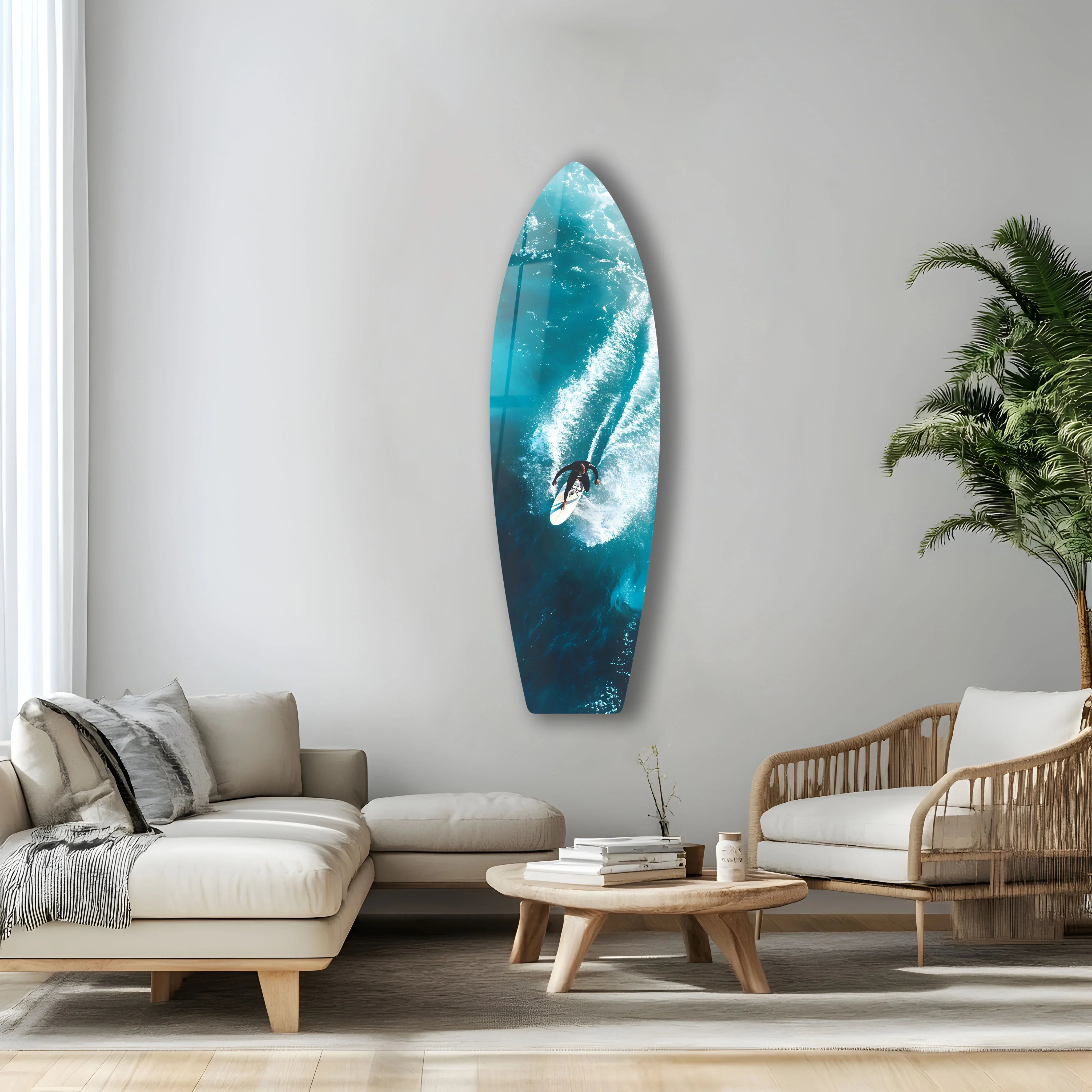 Surfing Glass Wall Art | Ocean-Inspired Surfboard Decor for Wave