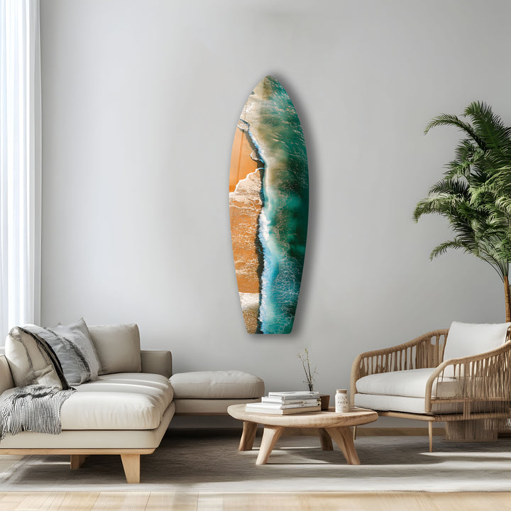 Golden Waves Surfbrett Wandkunst 