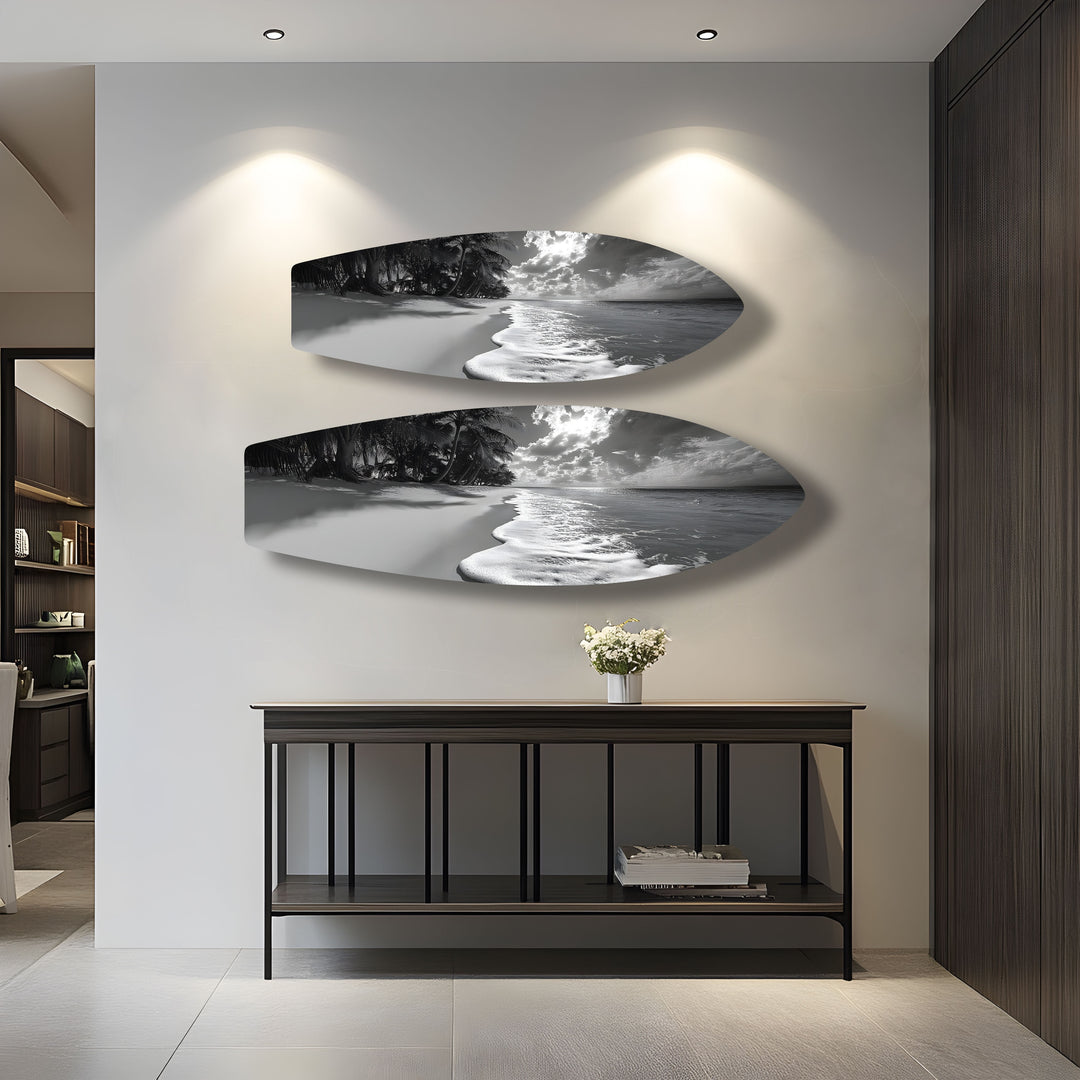 Monochrome Paradise Surfboard Wandkunst 