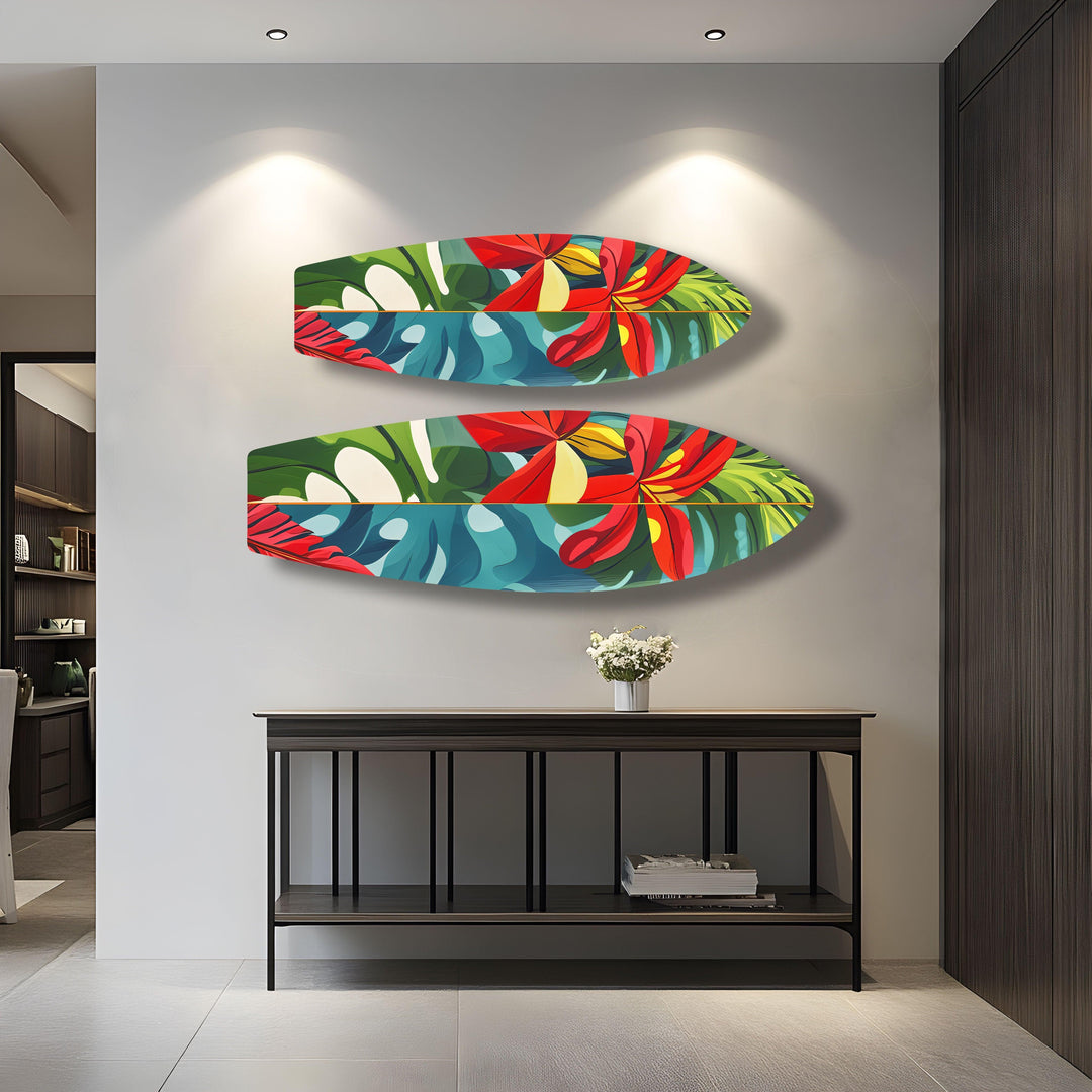 Rote Blumen Surfbrett Wandkunst