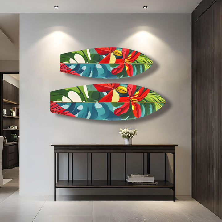 Rote Blumen Surfbrett Wandkunst